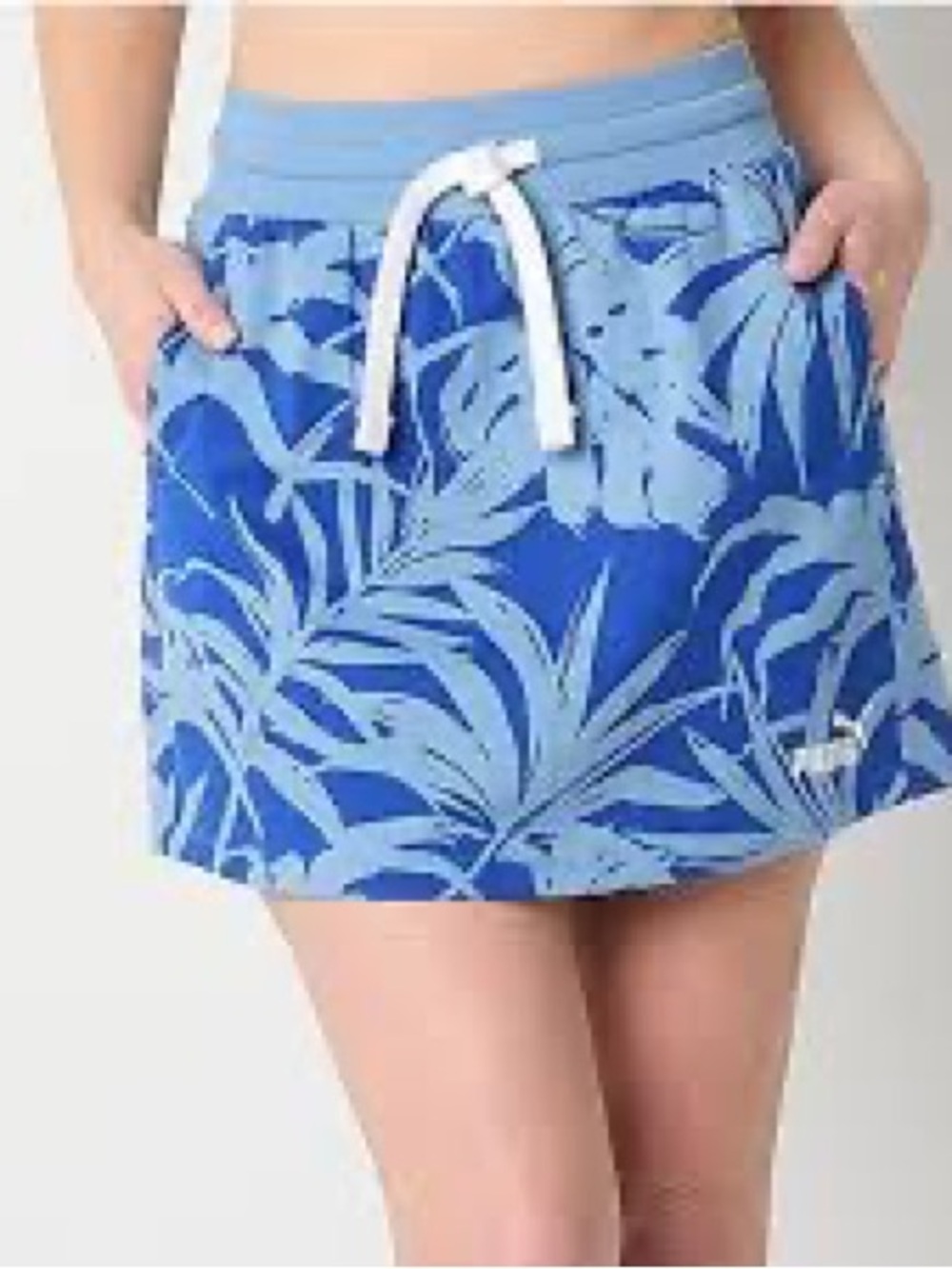 Puma Blue Tropical-Print Skort with White Drawstring